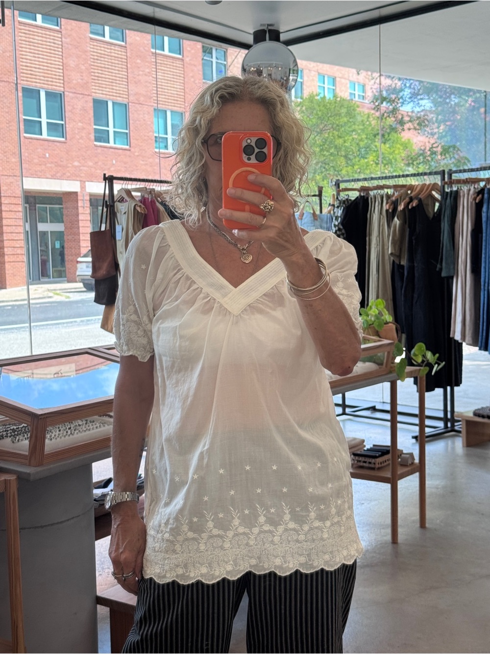 Joie Sheer White Short Sleeve Top with Lace Trim Medium